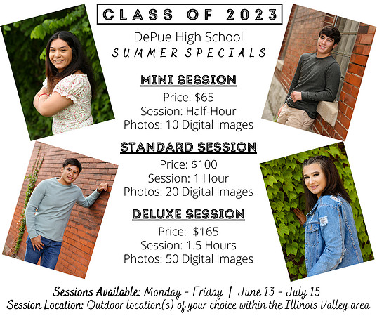 DHS Summer Senior Specials --- call or text 815.228.5028 to book your session